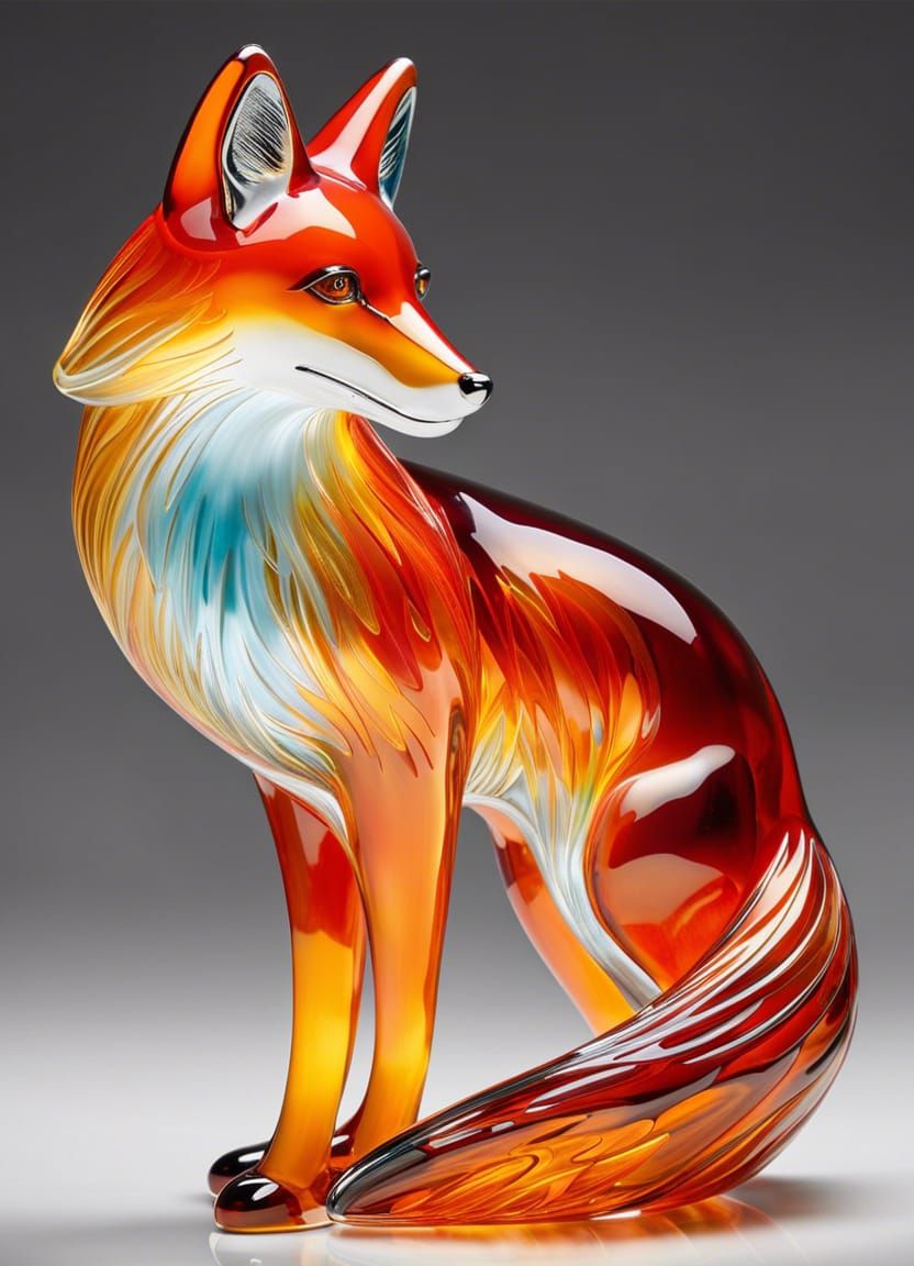 Blown Glass Fiery Fox Sculpture