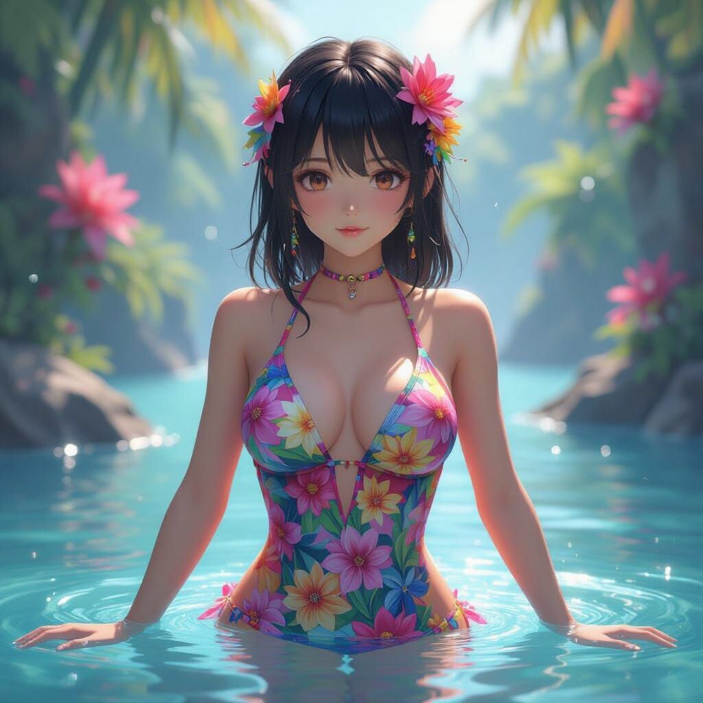Cute Anime Girl in Vibrant Swimsuit Splash Screen Art