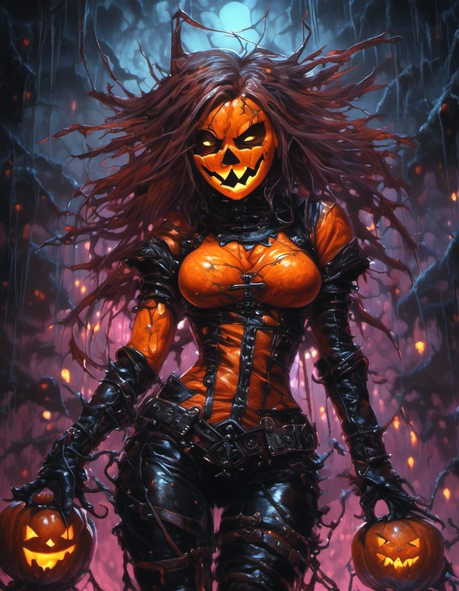 Halloween Jack-O-Lantern in Leather, Detailed Digital Art