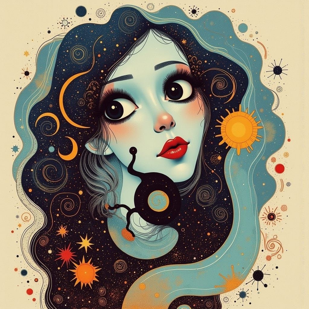 Vintage Robot Girl in Divine Oil Style