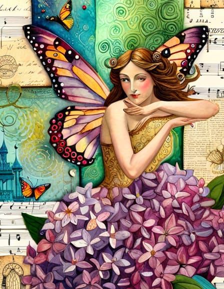 Watercolor Fairy Dancing on Lilac Blossoms Collage