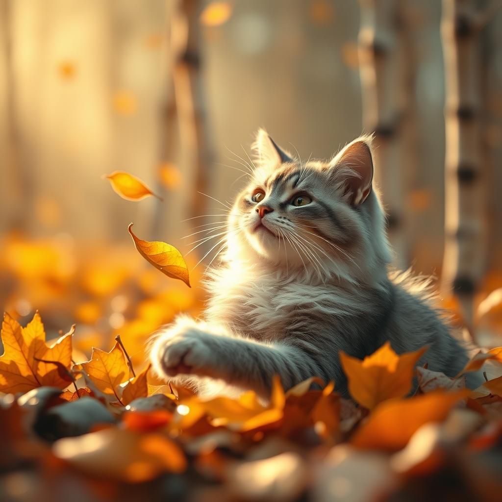 Cat in Autumnal Light, Impressionist Matte Painting