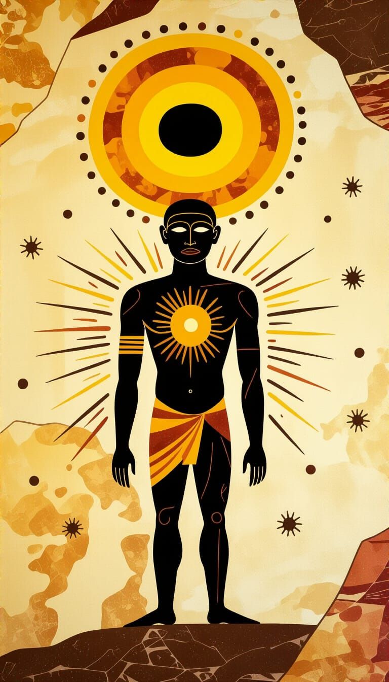 Primal Cave Art: Figure with Cosmic Halo and Inner Light