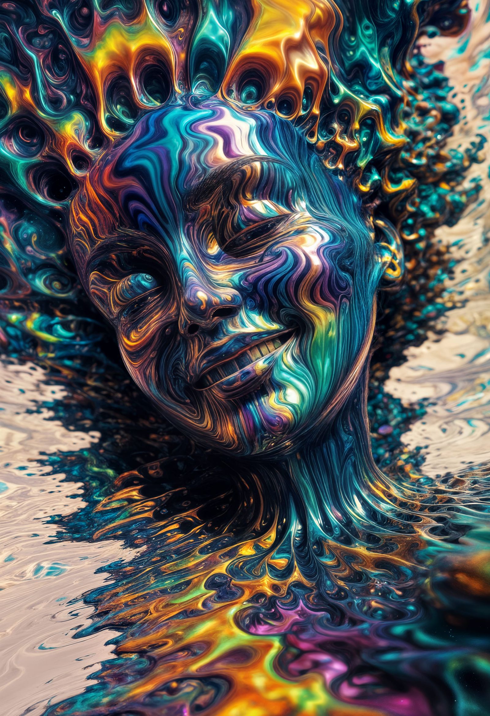 Psychedelic Portrait of Mystical Faces in Surrealist Style