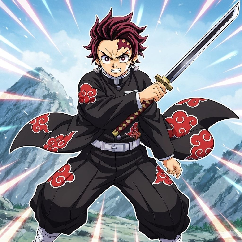 Tanjiro Kamado with Red Clouds, Manga Art