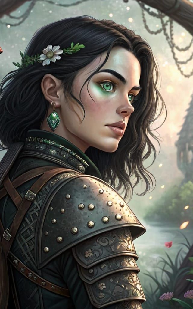 Mystical Female Bard with Lute in Fantasy Realm