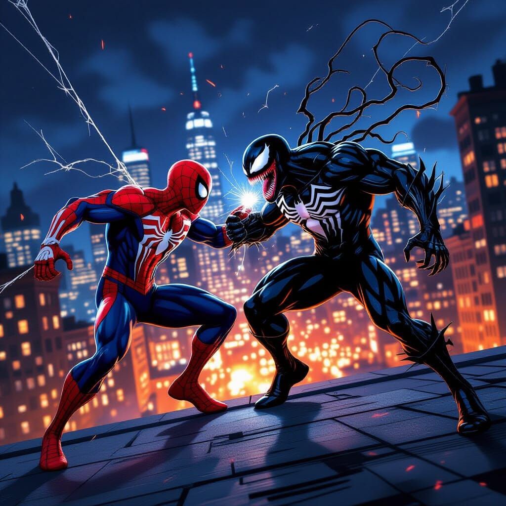 Spider-Man and Venom Fight on NYC Rooftop