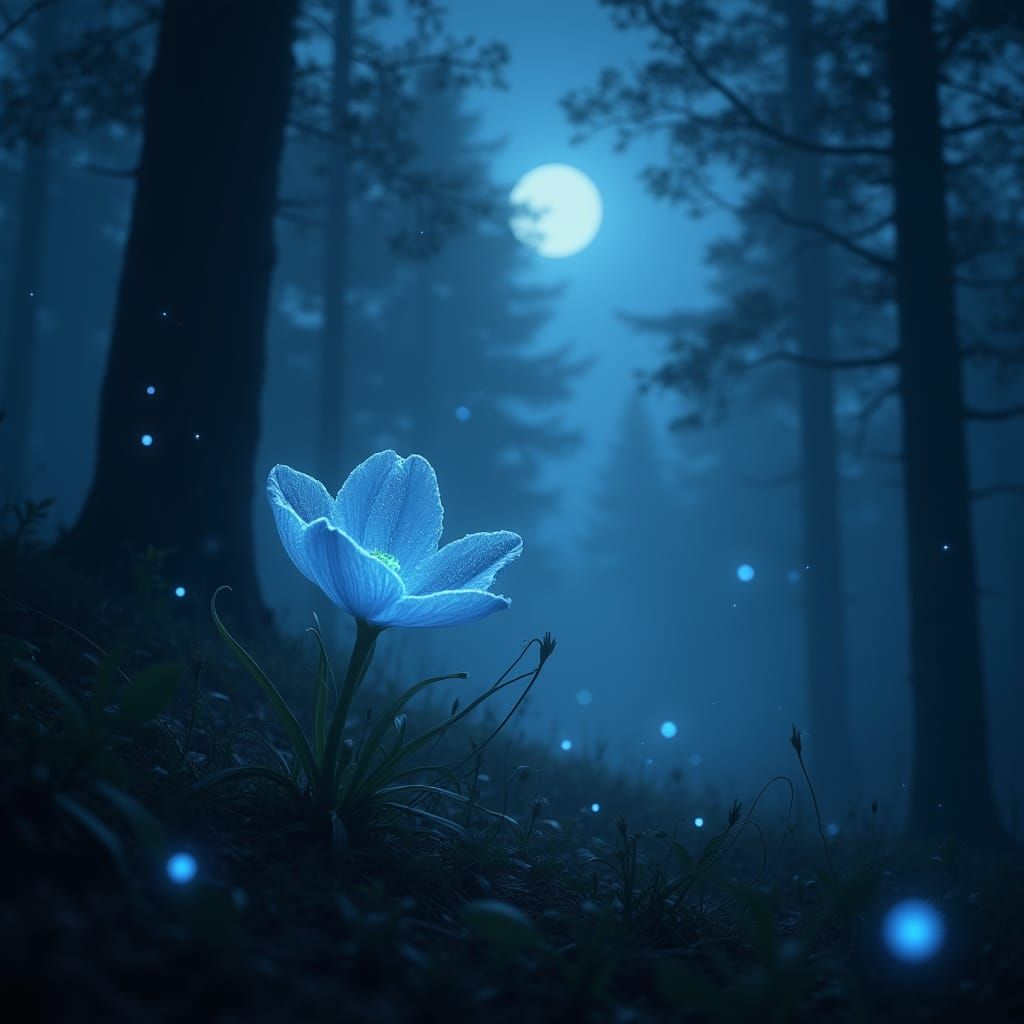 Bioluminescent Flower in Mystical Forest, Fantasy Realism