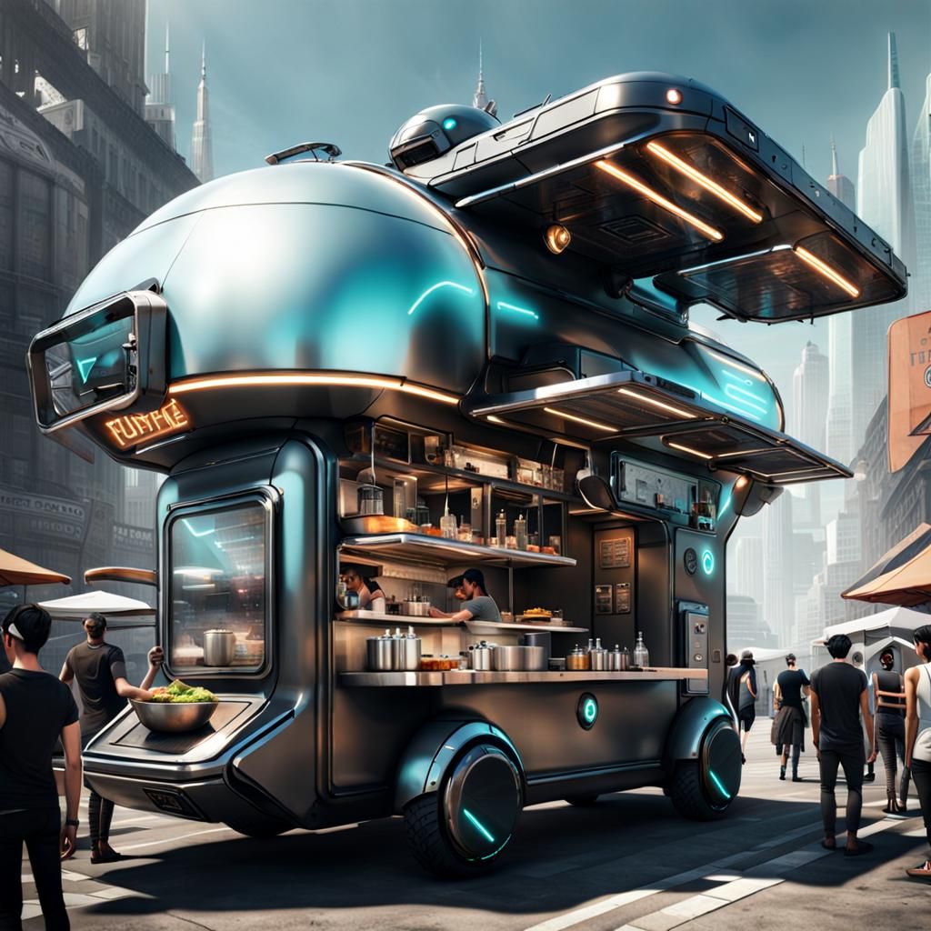 Futuristic Steampunk Food Truck in Space