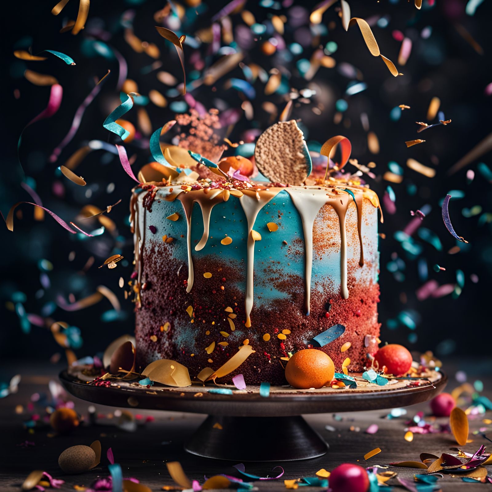 Celebration Cake with Confetti in Hyperrealistic Detail