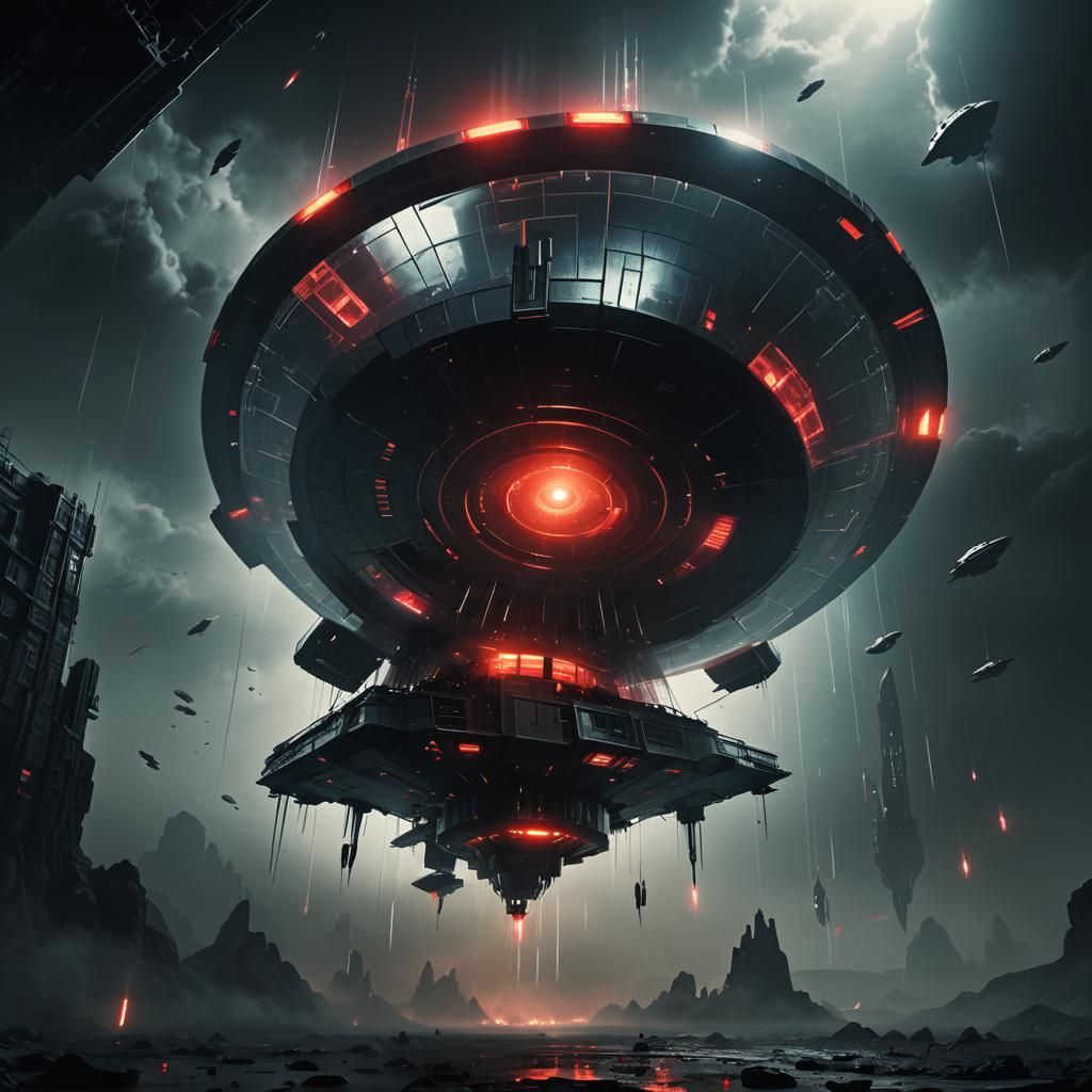 Surrealist Sci-Fi Spaceship Soars in Dark Mystical Atmospher...