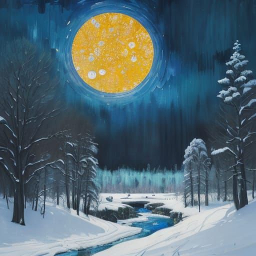 Klimt Inspired Gouache Winter Landscape