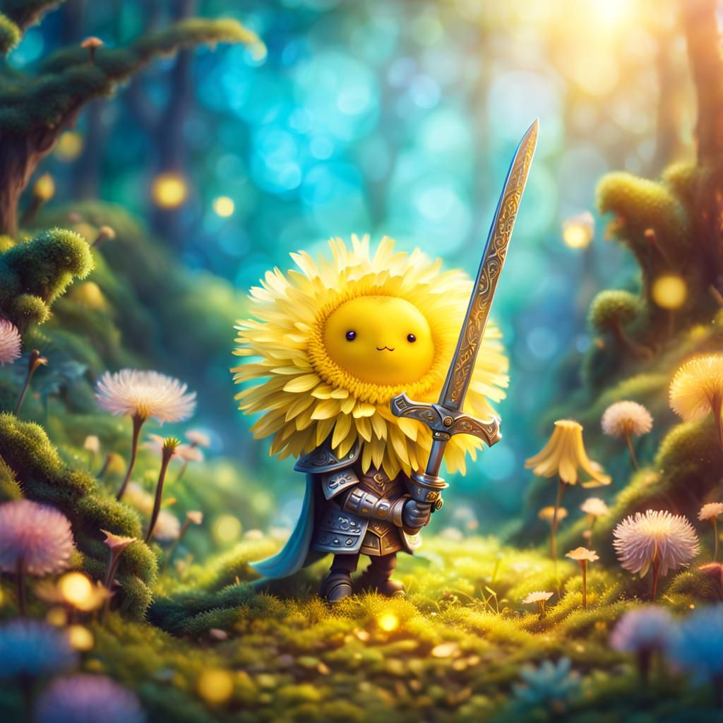 Dandelion Knight in Magical Forest Illustration