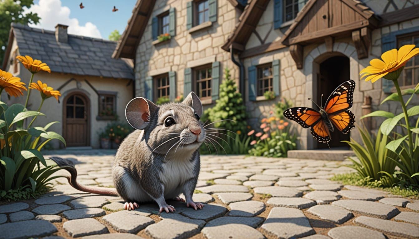 Adventurous Friends in Whimsical 3D Courtyard