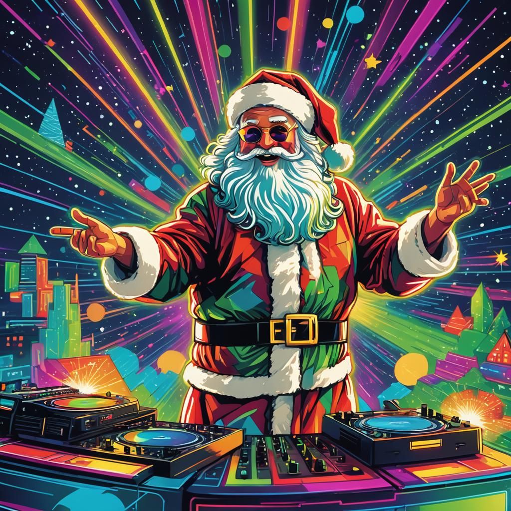 Futuristic Santa Claus in Electric Pop Art Disco