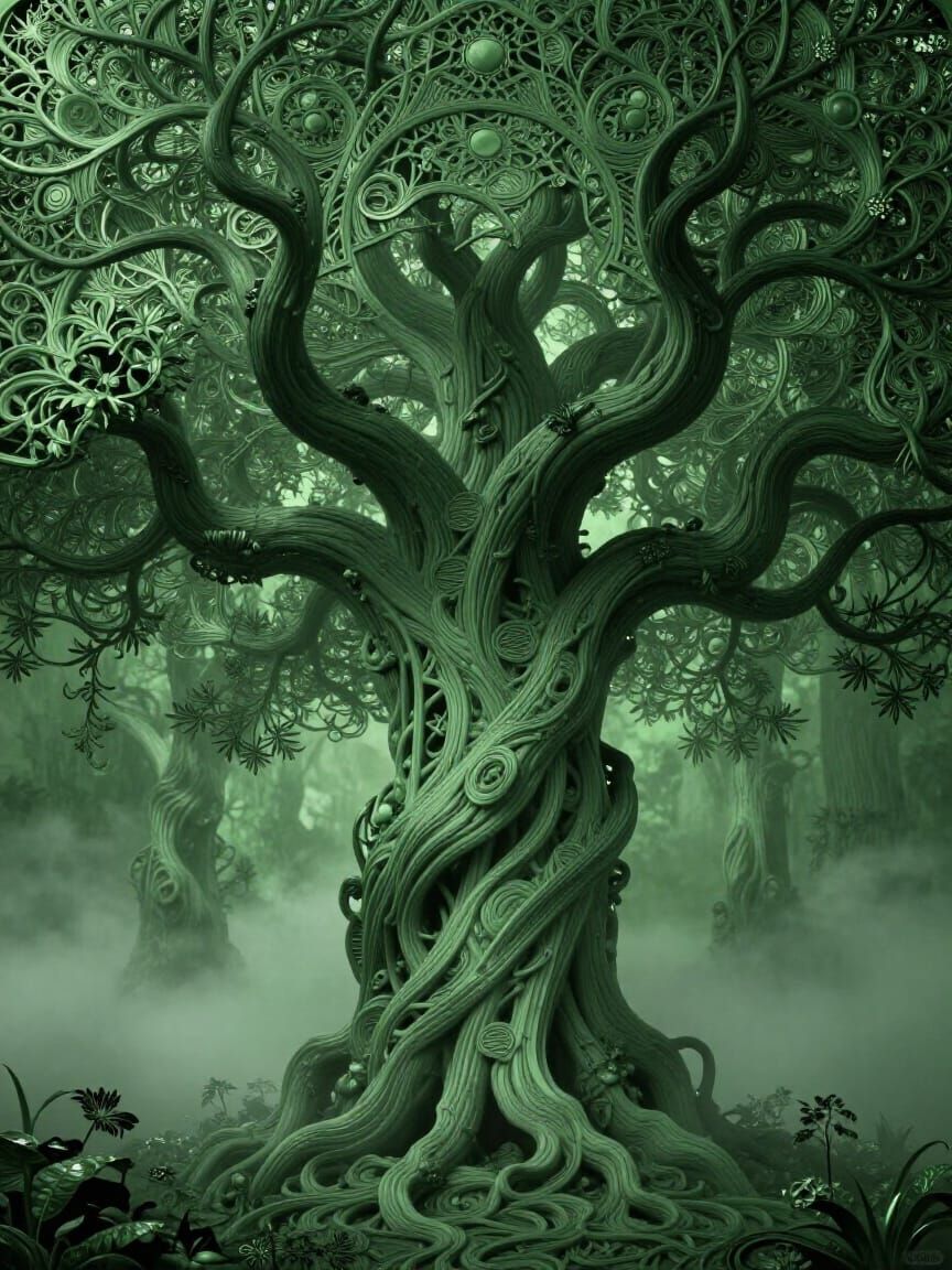 Intricate Green Art Nouveau Tree Portrait