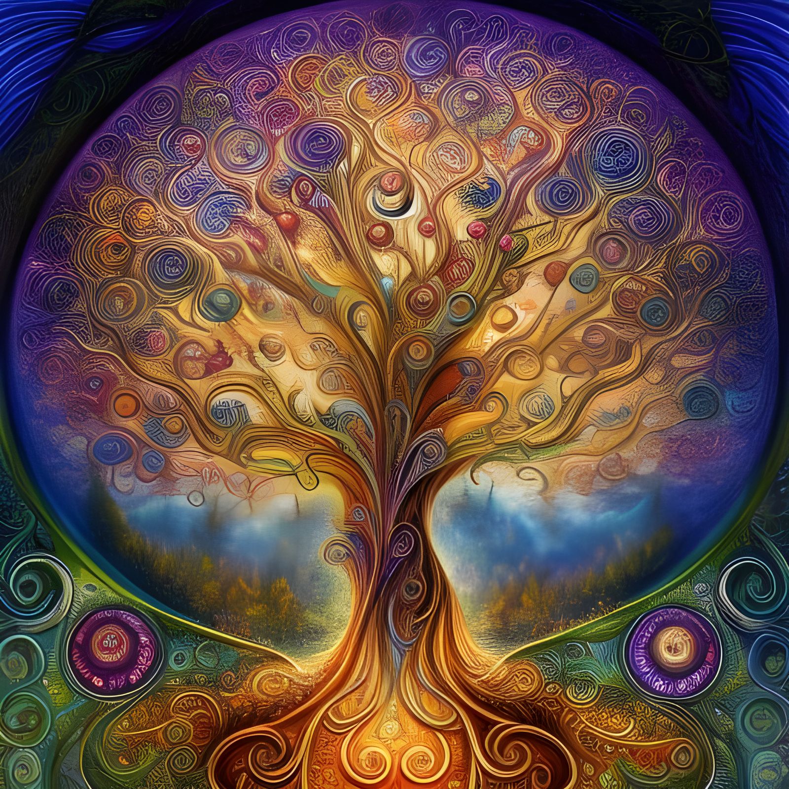 Tree of Life: Detailed Matte Painting in Fantasy Style