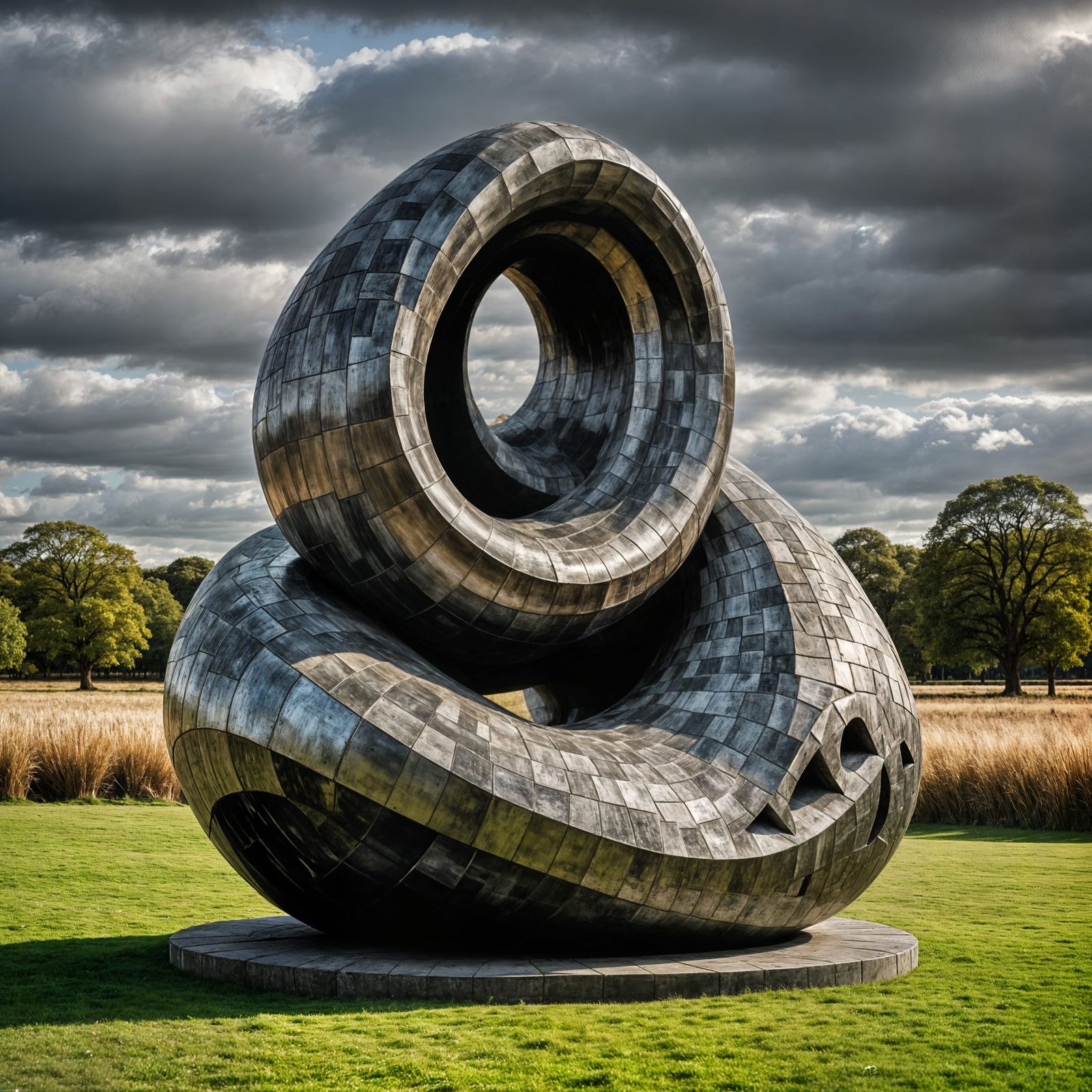 Henry Moore Sculpture in a Hyperrealistic Landscape