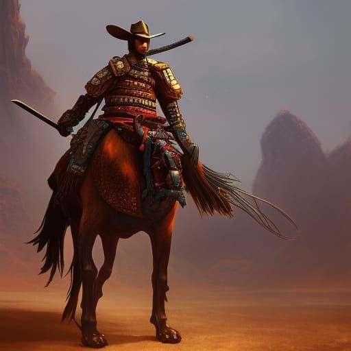 Samurai Cowboy Centaur in Detailed Matte Painting
