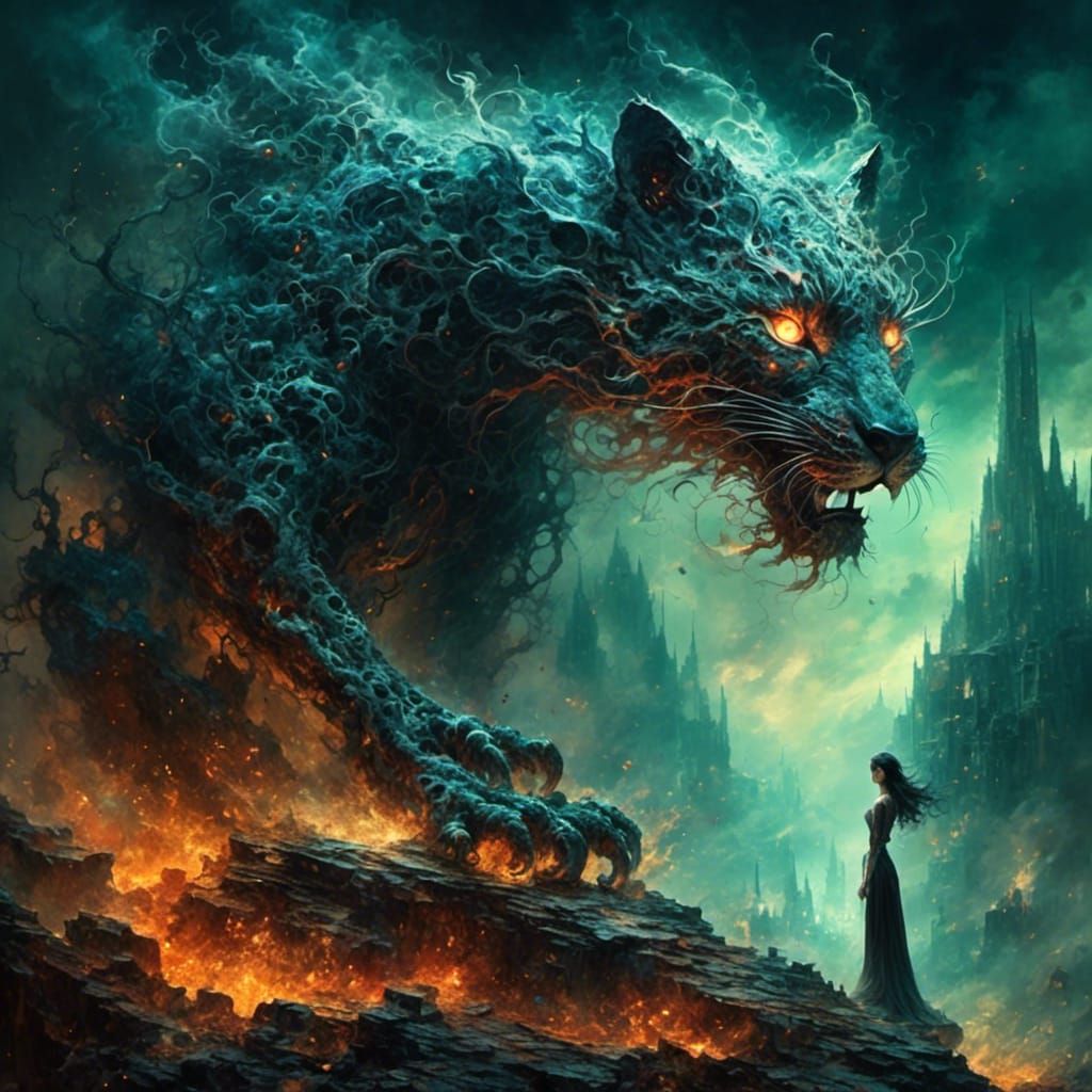 Ethereal Smoke Panther Demon on Cliff