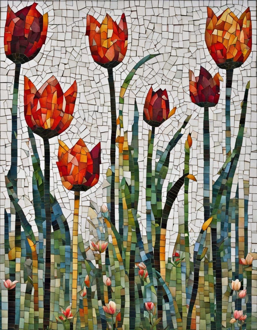 Vibrant Mosaic Tulips in Bloom