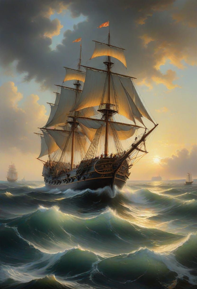 Majestic Spanish Galleon in the Style of the Old Masters