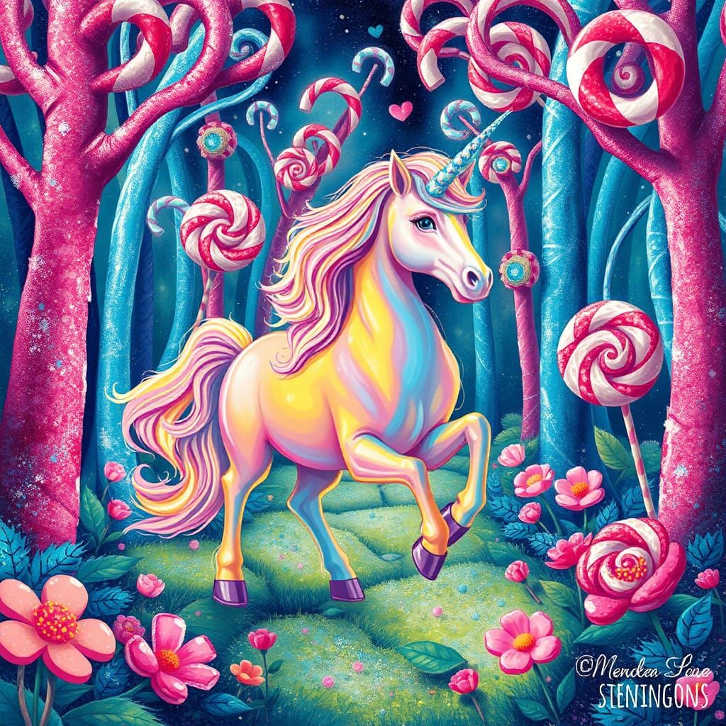 Candy Cane Unicorn in Lollipop Dreamscape