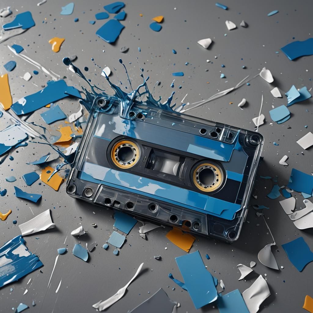 Hyperrealistic Blue Video Tape on Living Room Table