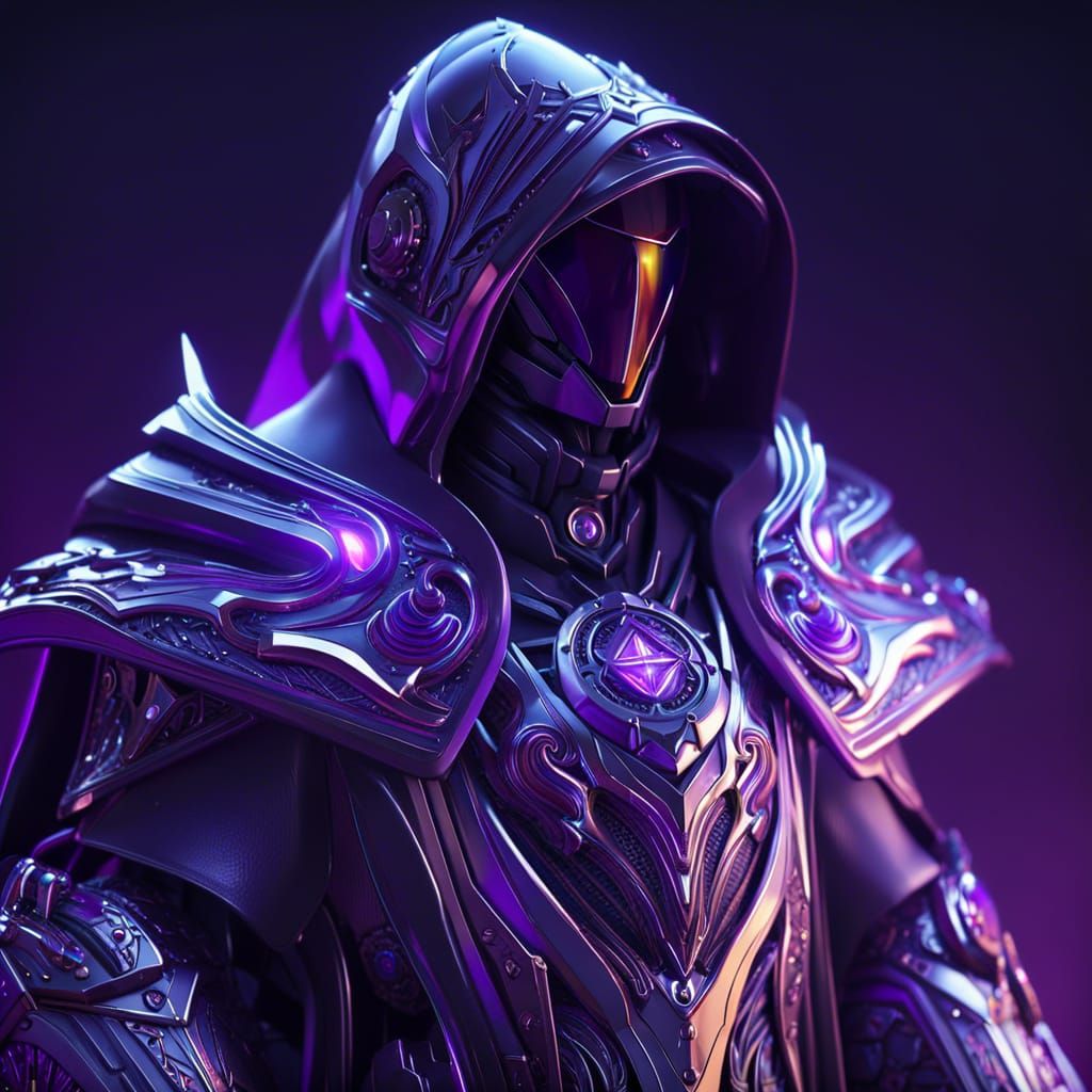 Purple-Robed Wizard with Fire and Mechanical Phoenix