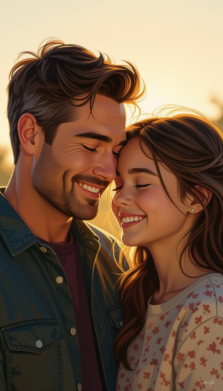 Father and Daughter: A Tender Moment in Matte Painting Style