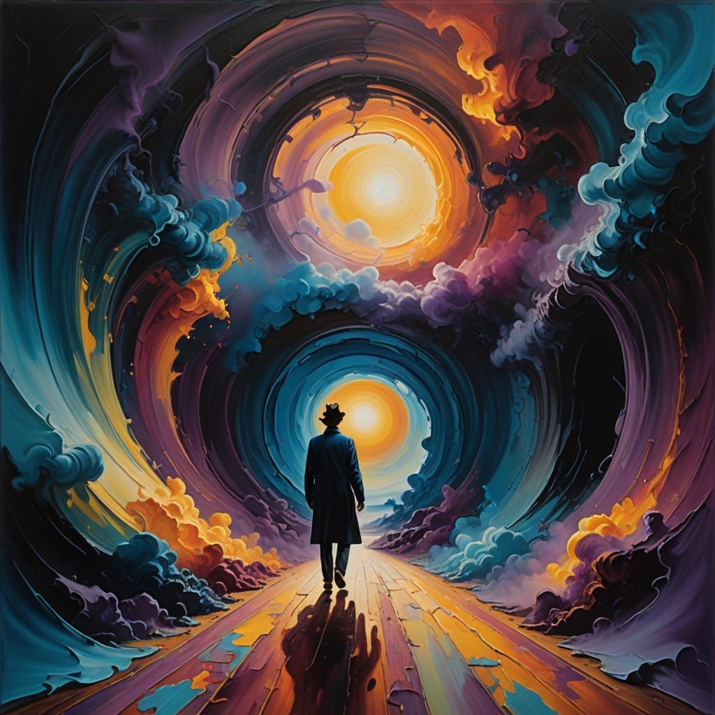 Surreal Dream of Golden Light and Swirling Smoke