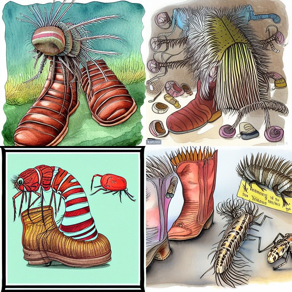 Centipede's Boot Collection: A Whimsical Watercolor Illustra...