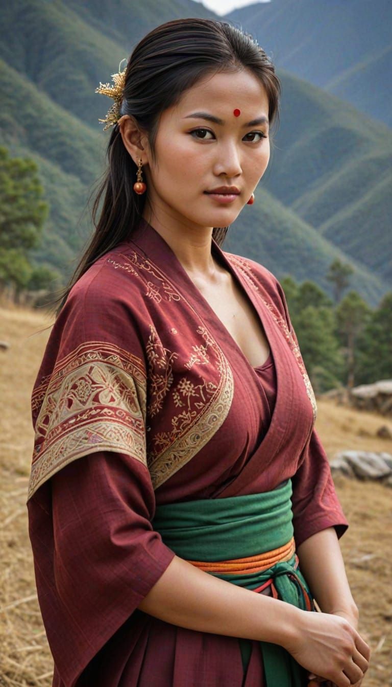 Eros image: Beautiful gorgeous Bhutanese woman. Tight clothing, traditional attire. Perfect face. nice figure. Mountaino...