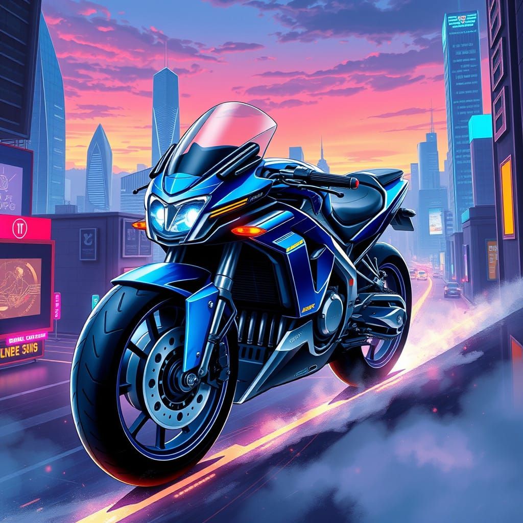 Futuristic Genesis Climber MOSPEADA Motorcycle in Neon-Lit C...