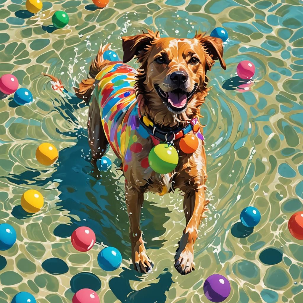 Dog in Pool: Vibrant Summer Splash Art