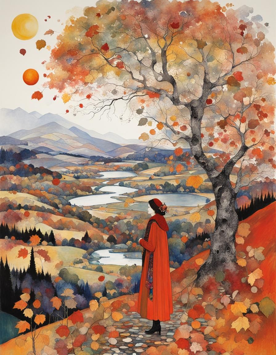 Autumn Landscape in Art Nouveau Style