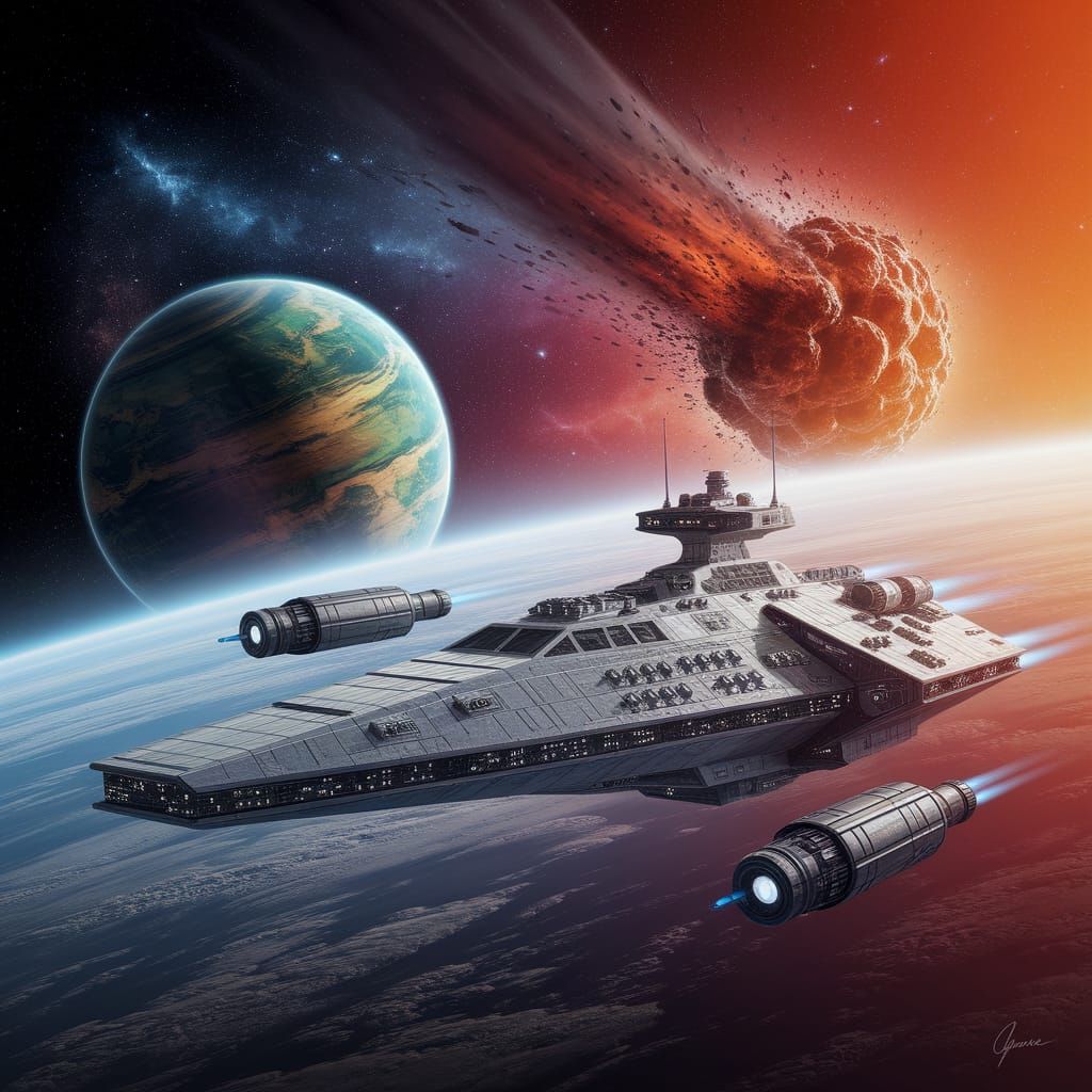 Sleek Science Starship Explores Cosmic Catastrophe in Vibran...