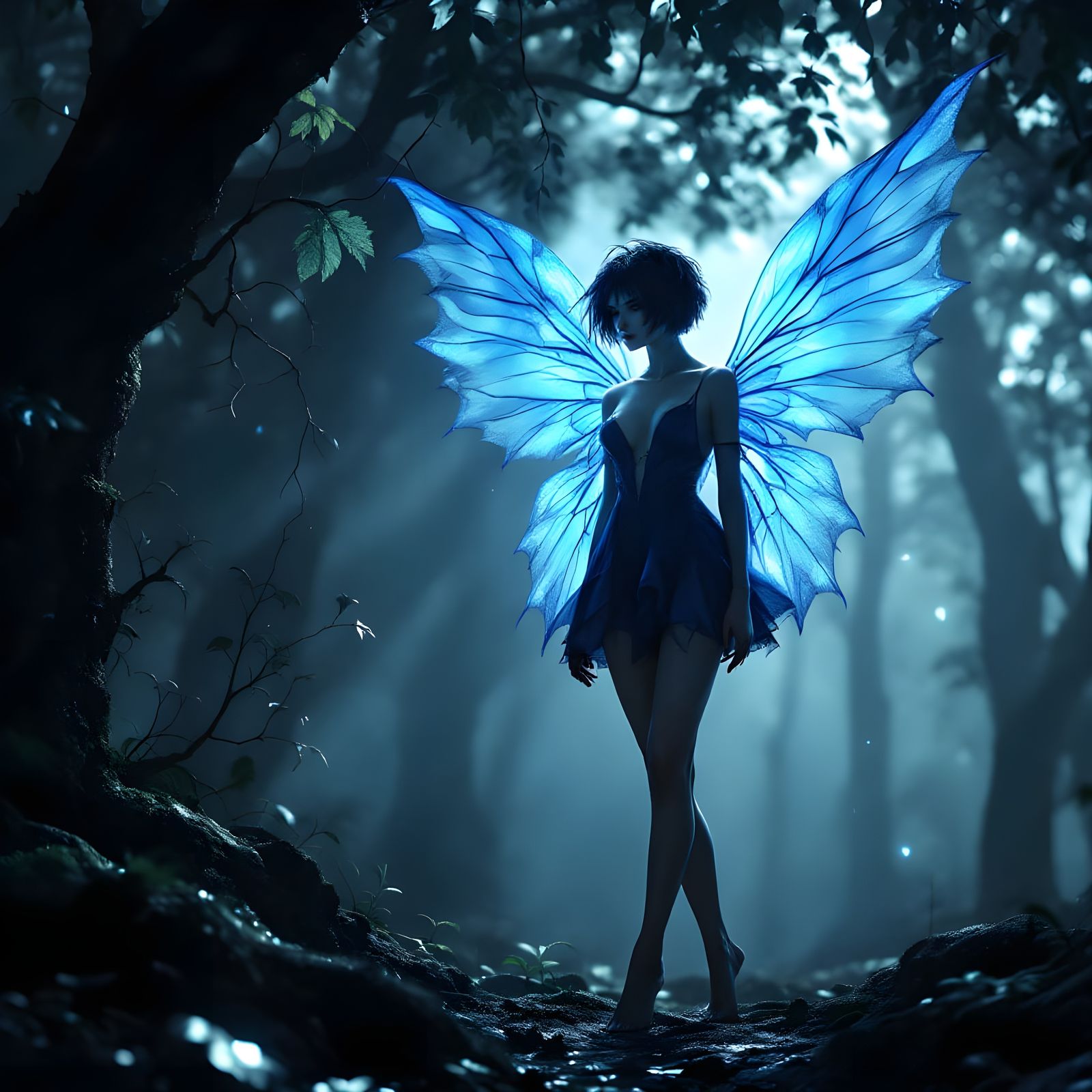 Beautiful Faerie with Translucent Blue Wings