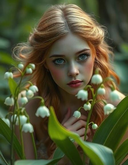 Mischievous Forest Sprite with Lily of the Valley