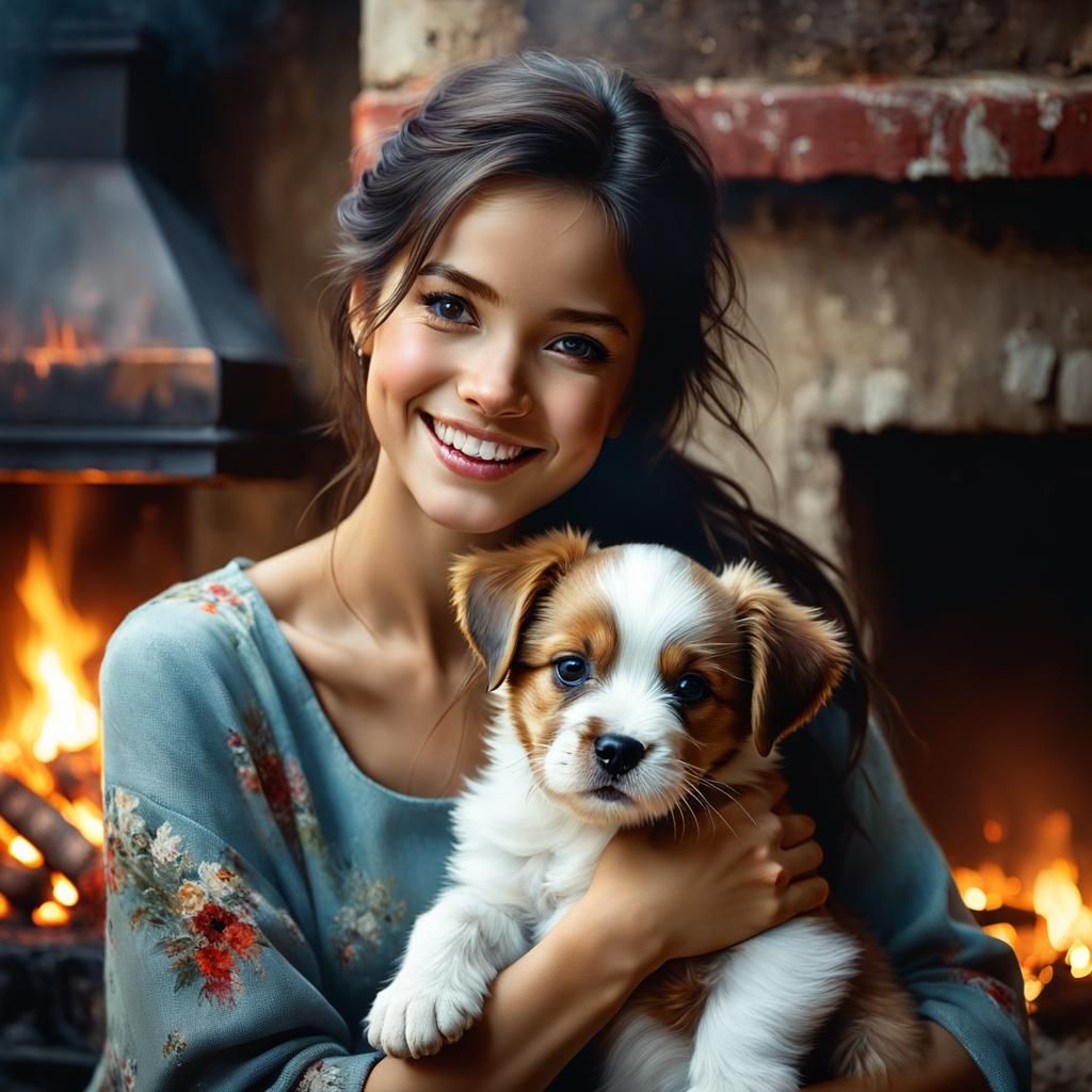 Woman and Puppy Portrait in Fine Art Style