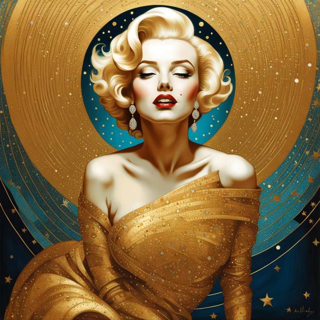 PORTRAIT "MARILYN MONROE" Golden sparkles by Klimt