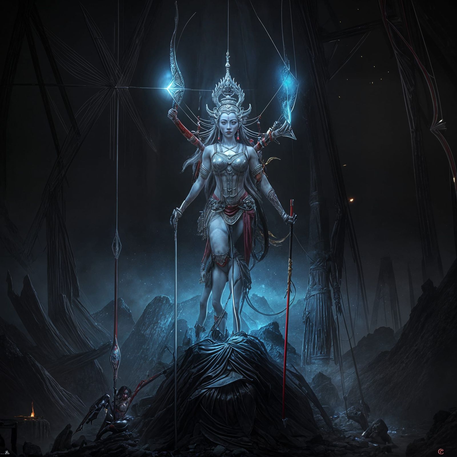 Red Female Deity Kurukulle in Tibetan Hypermodern Style