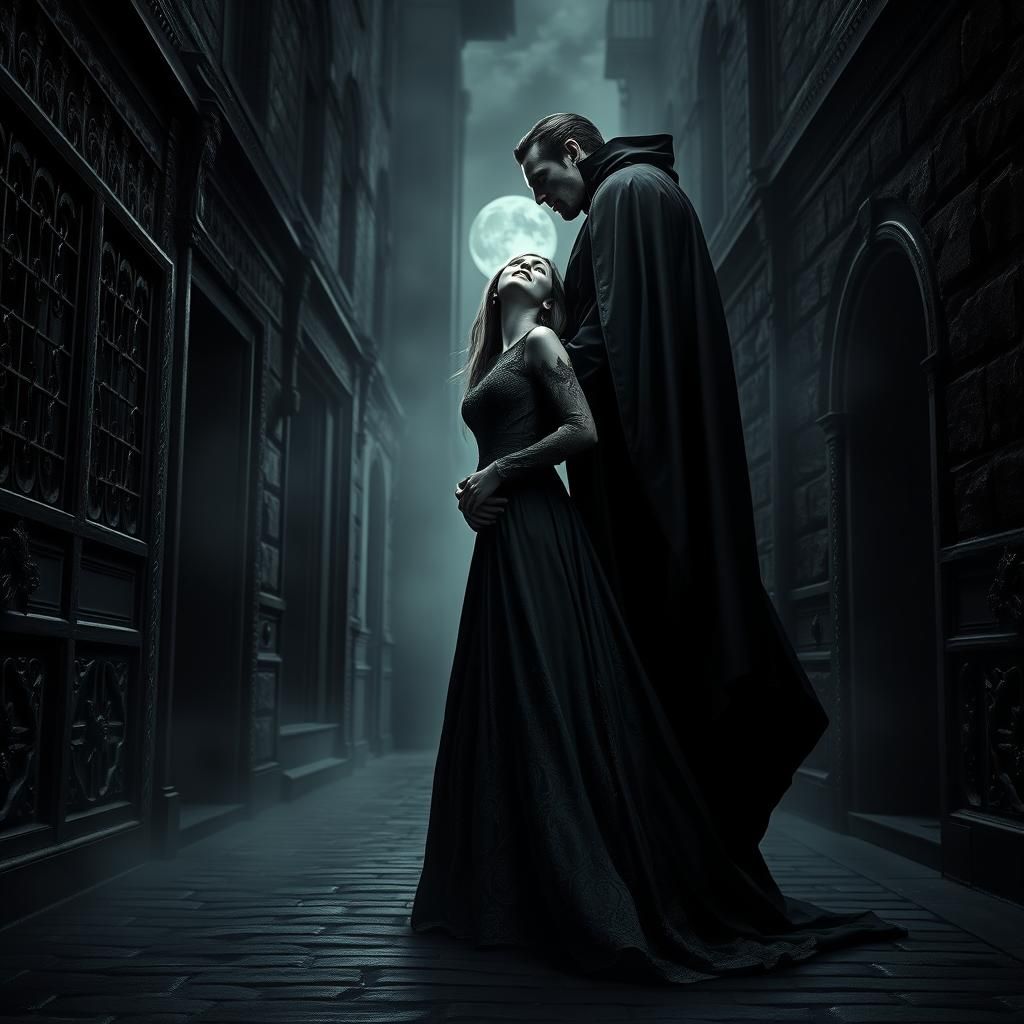 Gothic Vampire Scene in Art Nouveau Style