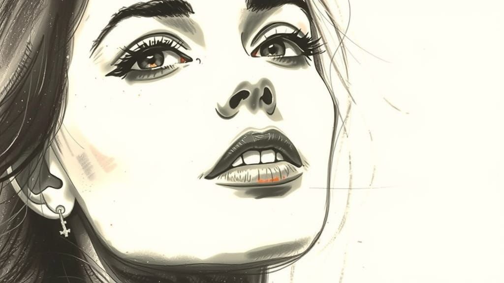 scriibly scrappy charcoal sketch of a beautiful woman. art class. no refinement. hb pencil scribble. red highlights