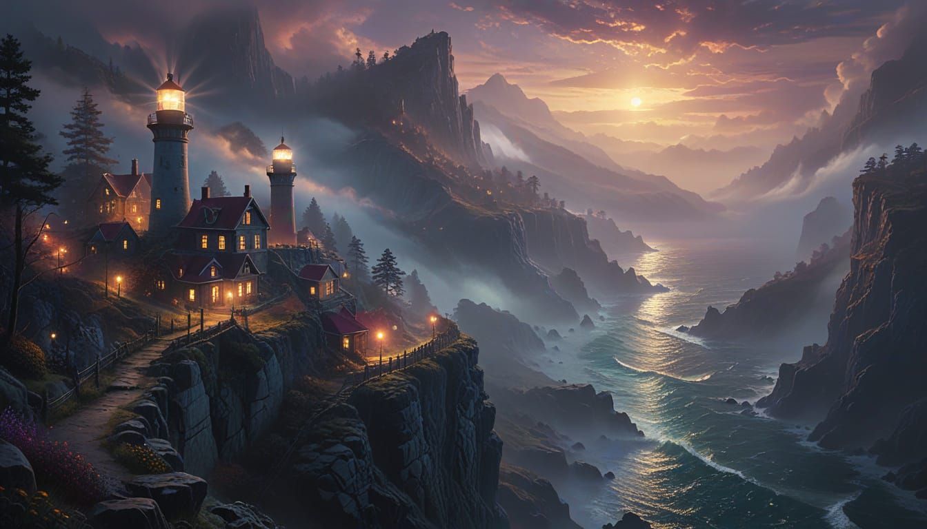 Ethereal Lighthouse in Dark Fantasy Landscape