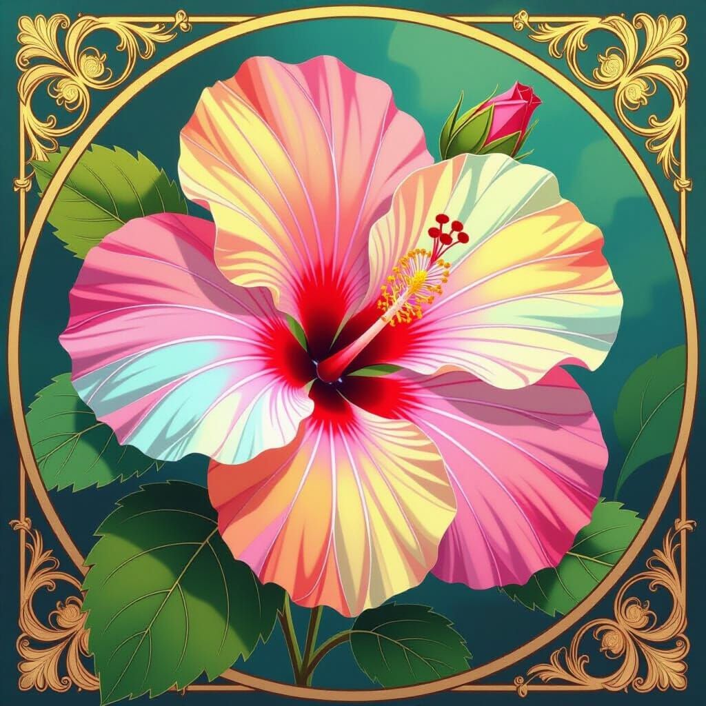 Exquisite Hibiscus Flowers in Art Nouveau Style