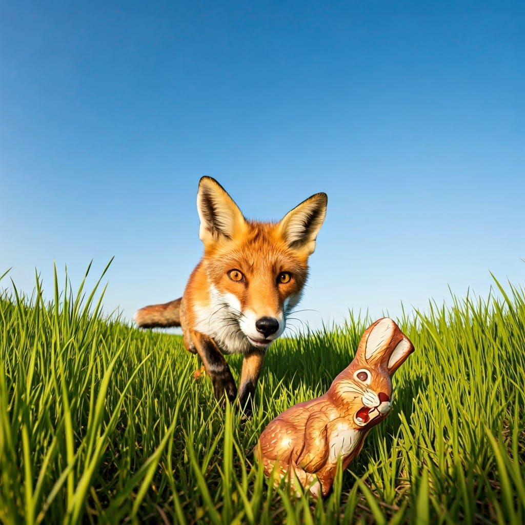 Rusty Fox in Hot Pursuit of Chocolate Easter Bunny in Lush G...