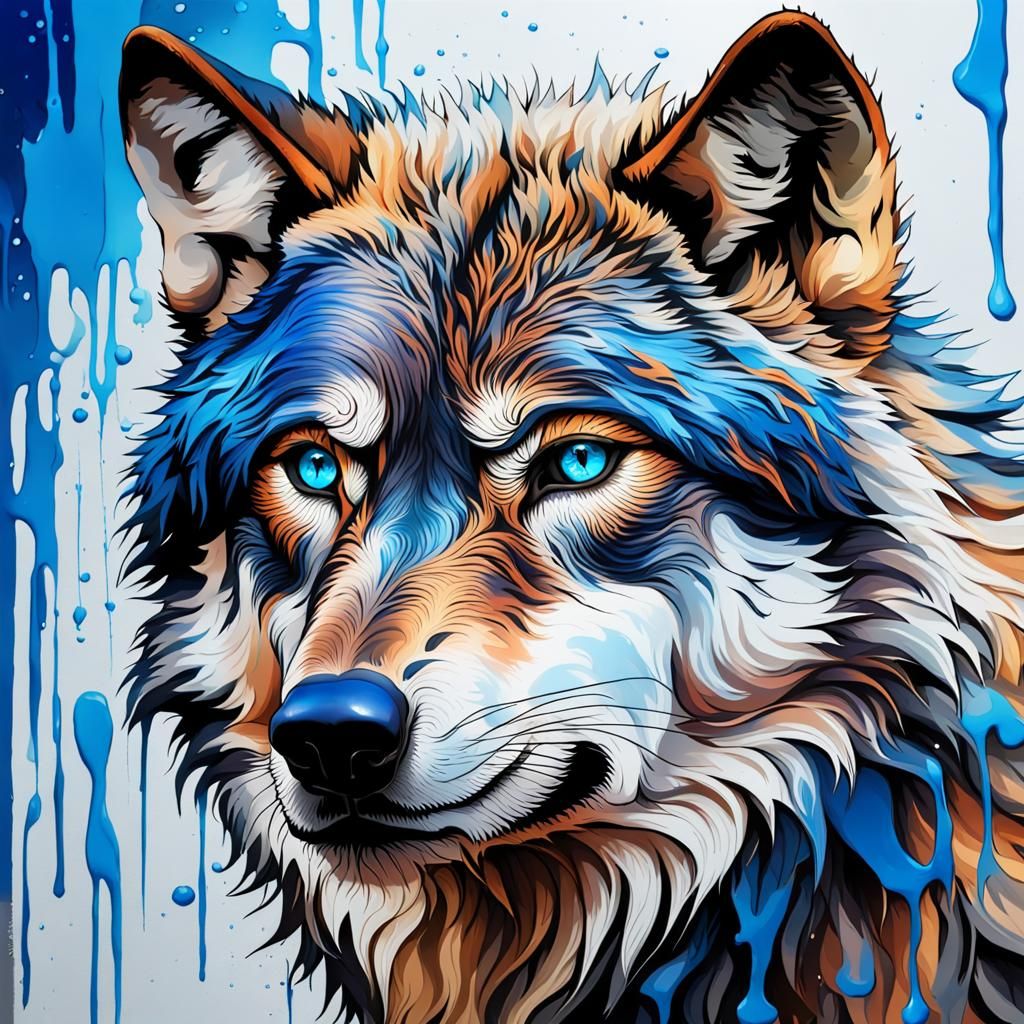 Hyperrealistic Wolf Portrait with Blue Eyes