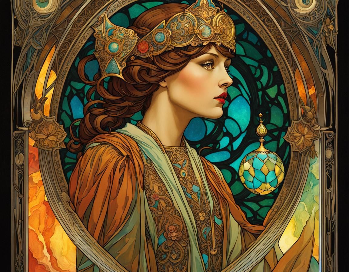 The Fool Tarot Card in Art Nouveau Style