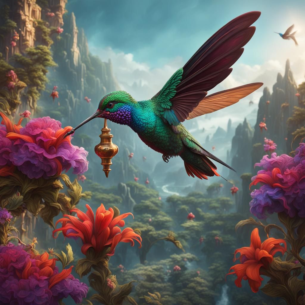 Fantastical Hummingbird: Detailed Matte Painting